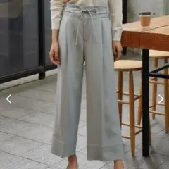 グリーンレーベルリラクシング サッシュベルト タック ワイドパンツ グレー