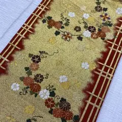 Y5746 金　赤　花　袋帯 正絹 六通 訪問着 色無地　付下　かわいい
