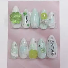 ネイルチップ ウィッシュコア 水色 ミントグリーン 絵文字