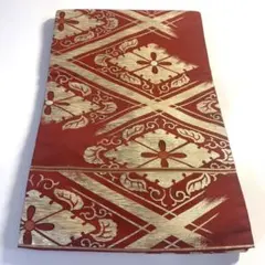 5k2209 名古屋帯　菱文　茶色　金色　柄物　和装　着物