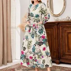 熱帯柄長袖ロングワンピース　ムスリムドレス　イスラム教　中東