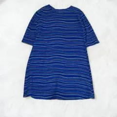 HaaT ISSEY MIYAKE 刺繍ボーダー チュニック ワンピース ブルー