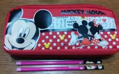 ミッキーマウス ペンケース 赤　鉛筆2本付き　ディズニー