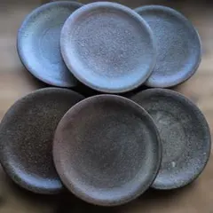 K*o様 土もの 陶器製ダークブラウン平皿6枚セット