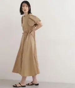 ワンピース　ナチュラルビューティーベーシック　ベージュ　半袖　パフスリーブ　PS