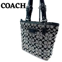 COACH コーチ　シグネチャー柄トートバッグ 黒/グレー