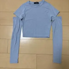 Wi-Fi ライトブルー クロップド長袖Tシャツ