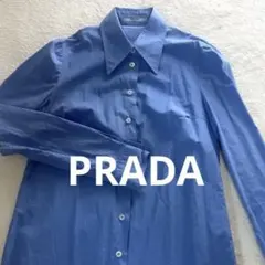【PRADA】トライアングルロゴ　ブルーシャツ　ブラウス　三角ロゴのサムネイル