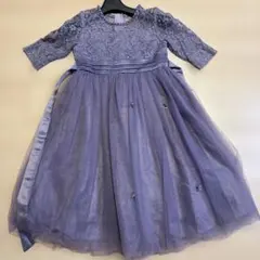 パープル フラワー刺繍ドレス　130 ヘアアクセ付き