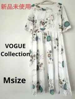 【新品未使用】VOGUE Collection ひざ丈ワンピース　M 白　花柄