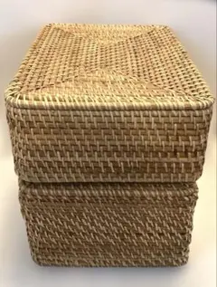 無印良品 重なるラタン長方形バスケット小・中　蓋付き　2個セット