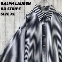 ラルフローレン ゴルフ ストライプ BDシャツ XL ネイビー ゆるだぼ 古着