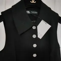 タグ付きZARA　ノースリーブジャケット　ベスト黒　Ｓ