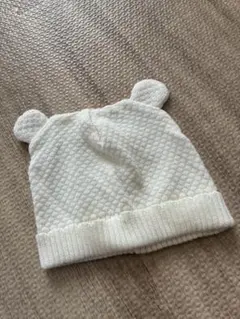ホワイト耳付きベビー帽子