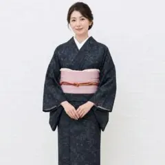 紬　小紋　大島紬　 着物 袷 紺色 花柄 和装　訳あり　中古品