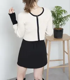 chico 配色切替2WAYジップカーディガン