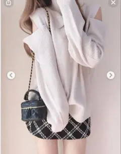 マルチウェイショルダーオープンハイネックニットトップス[cu232