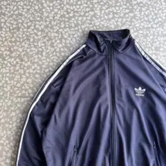 【オールドアディダス、希少オーバーサイズ】トラックジャケット刺繍ロゴ松村北斗紺.