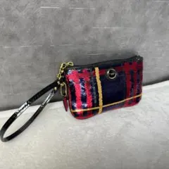 COACH コーチ ポーチ ポピー タータン スパンコール リストレット
