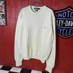 90s POLO RALPH LAUREN コットンニット　生成り　ホワイト　L