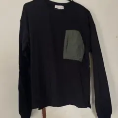 新品　黒 長袖カットソー オリーブグリーンポケット　170センチ