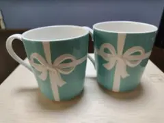 Tiffany　アクアブルー リボンデザイン マグカップ 2個セット