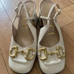 GUCCI ホワイトレザー スリングバックパンプス