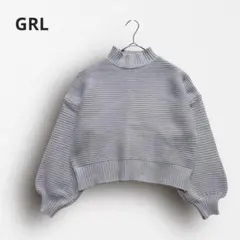 Y6459＊GRL リブニット ハイネック ショート丈 ボリューム袖 グレー M