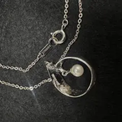 SILVER 925 パール付き ドロップ ネックレス スターリングシルバー