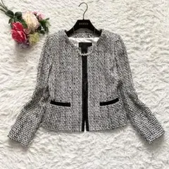 極美品■アンタイトル　ノーカラージャケット　ミックスツイード　セレモニー　3
