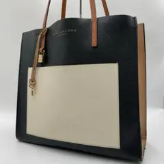 良品 MARC JACOBS トートバッグ レザー ブラック バイカラー 肩掛け