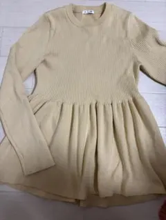 GU ベージュ リブ編み ニット L
