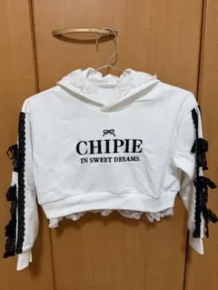 CHIPIE フード付きクロップドトレーナー ホワイト
