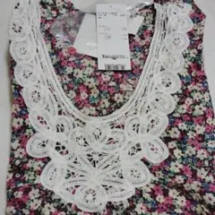 花柄レース装飾タンクトップ M