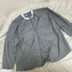 Lサイズメンズ、長袖シャツ襟付きグレーホワイト白バイカラー