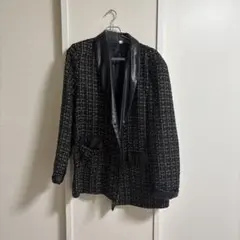 レザー襟付きツイードジャケット