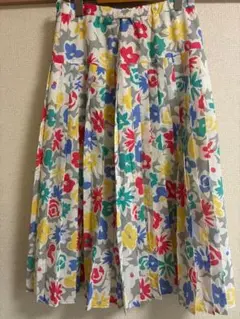【ユーロ古着】レトロ 花柄 プリーツスカート 総柄 マルチカラー 40 カラフル