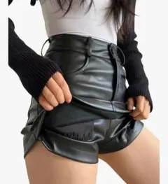 ブラック 合成皮革 タイトスカート