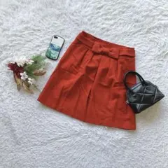 ロペピクニック フレアスカート リボン M タック 裏地ミニ丈 赤系 大人可愛い