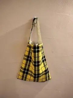 タータンチェック　コットンリネン　ワンハンドル トートバッグ