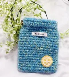 バネ口ポーチ レモンモチーフ ブルー 引き揃え糸 ハンドメイドのサムネイル