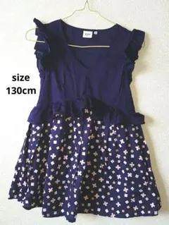 ユニクロ 女児ネイビー フリル付き ノースリーブワンピース