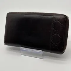 GUCCI グッチ 長財布 ダークブラウン GG柄 ラウンドファスナー レザー
