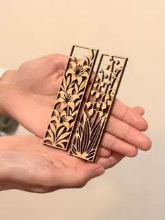 木製しおり 百合 すずらん 2点セット ハンドメイド ブックマークのサムネイル