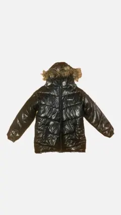 光沢黒ダウンジャケット ファー付き