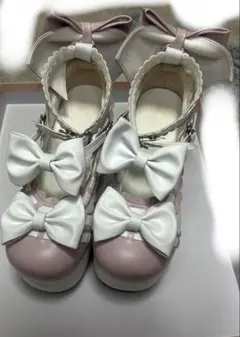 リボン付き厚底ヒールパンプス ロリータ