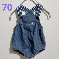 POLO Baby デニム ロンパース 70cm ストライプ 肩紐調整可