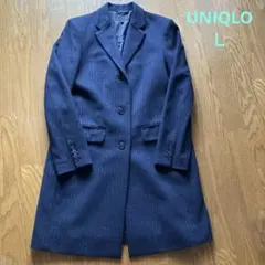 ユニクロ　チェスターコート Lサイズ　ネイビーストライプ