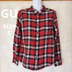 GU長袖シャツ　チェック柄　レッド　ブラック