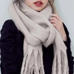 SB104 GRL 起毛フェイクウールフリンジボリュームマフラー[fo1250]